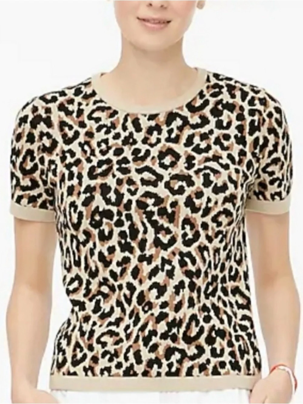 J Crew Leopard Print Short Sleeve Sweater Knit Top Size Medium - Picture 1 of 8